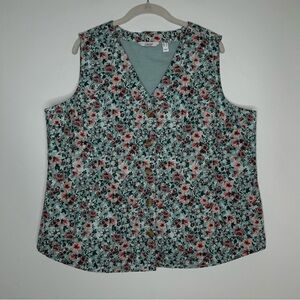 Denim&Co Floral Vest - Blue and Pink, US LARGE
